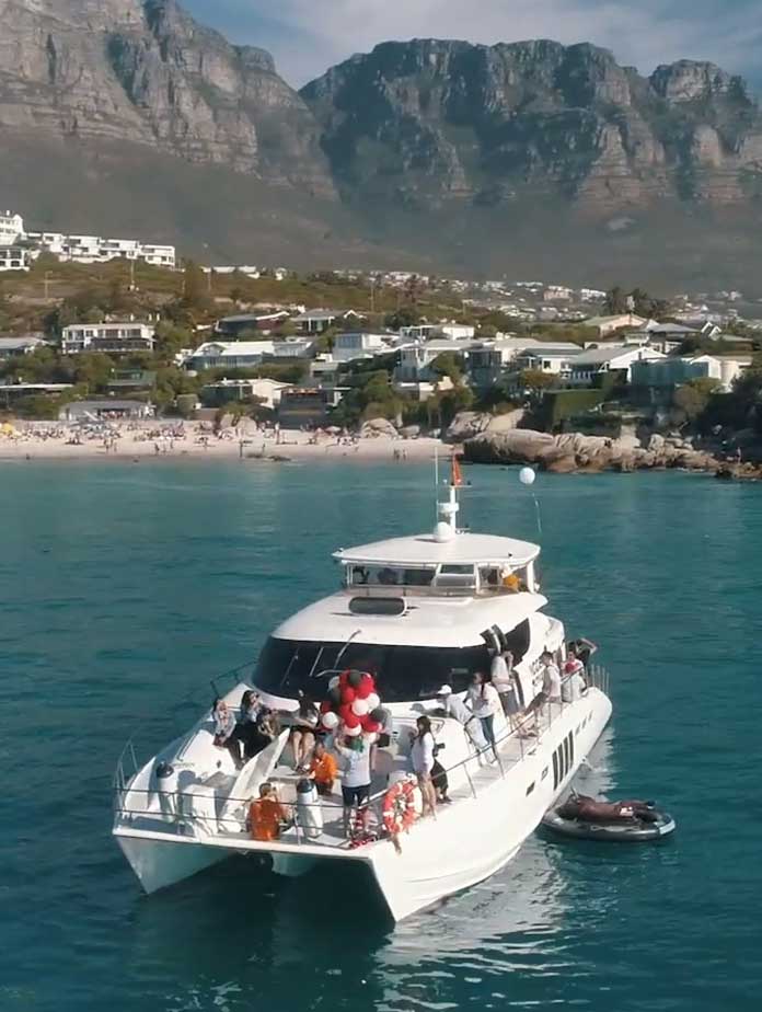 2 Hour Sunset - Tigger 2 Royale Power Catamaran, private yacht charter Cape Town